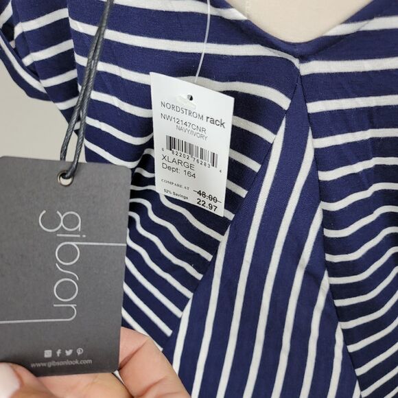 Gibson blue and white striped v neck tee - Picture 2 of 4